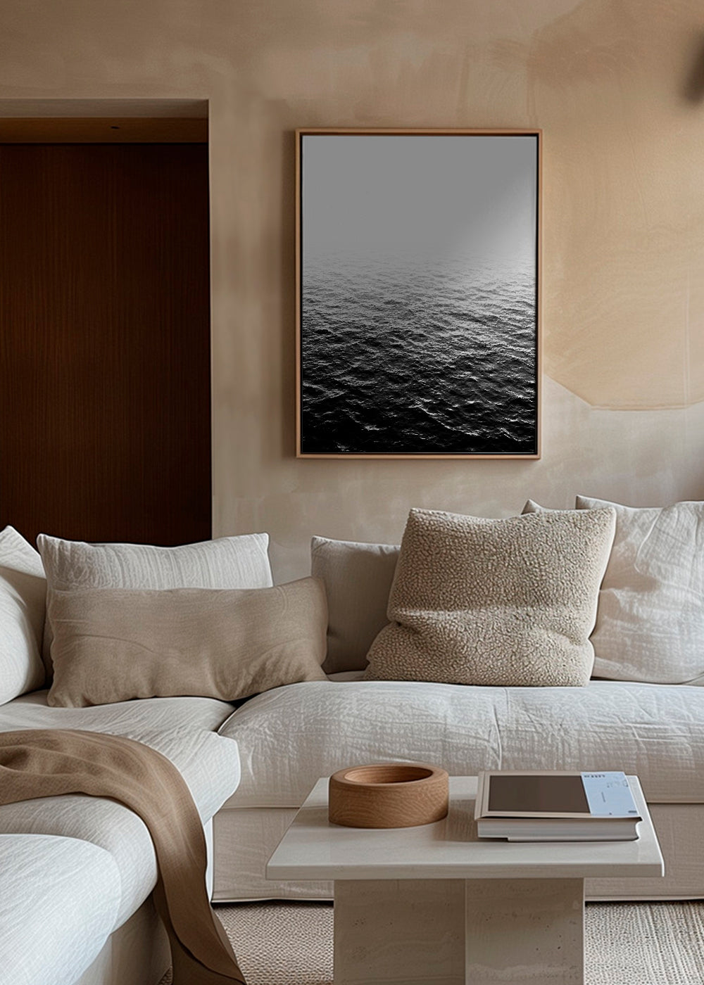Svartvit fotografi av havet