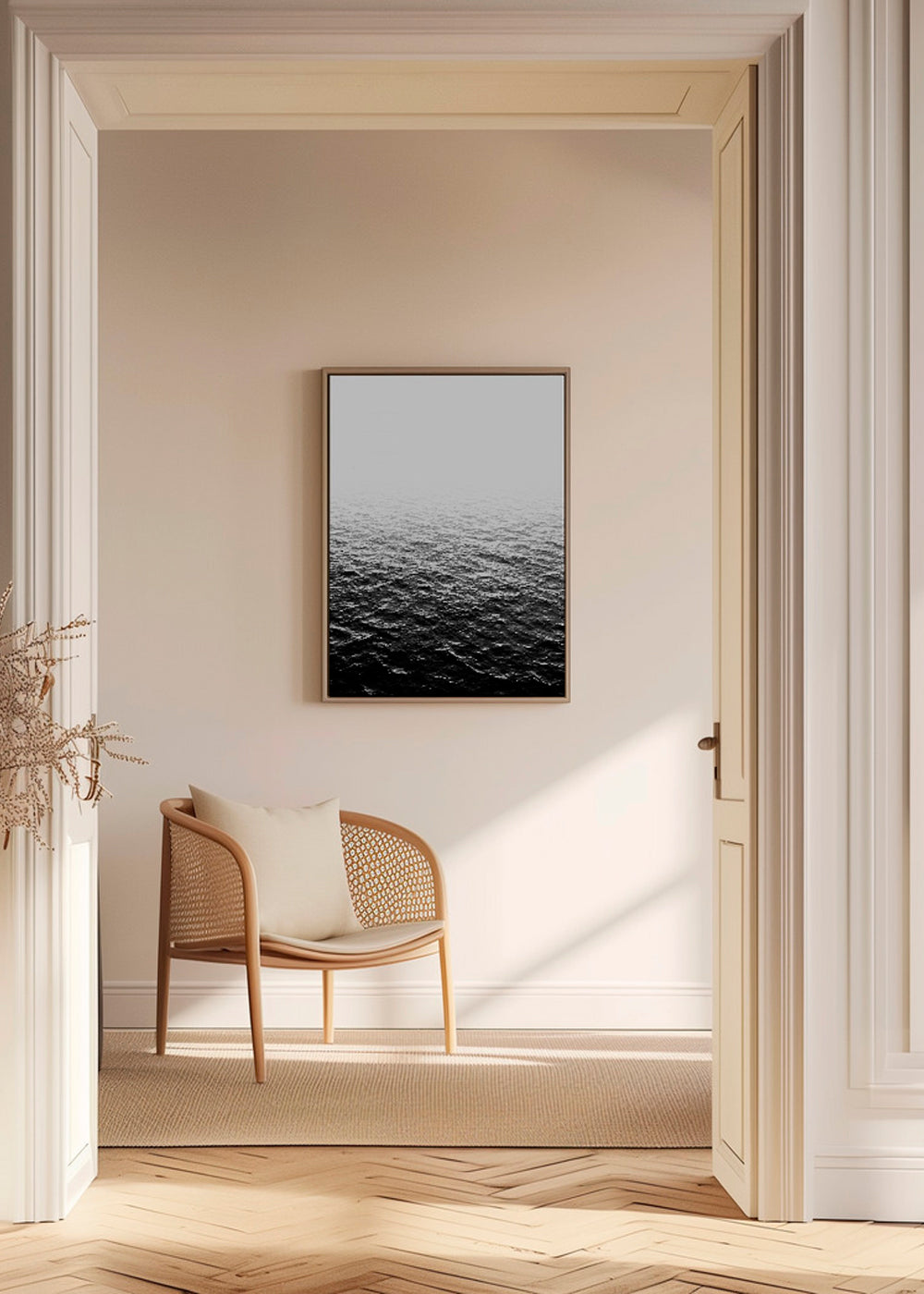 Svartvit fotografi av havet
