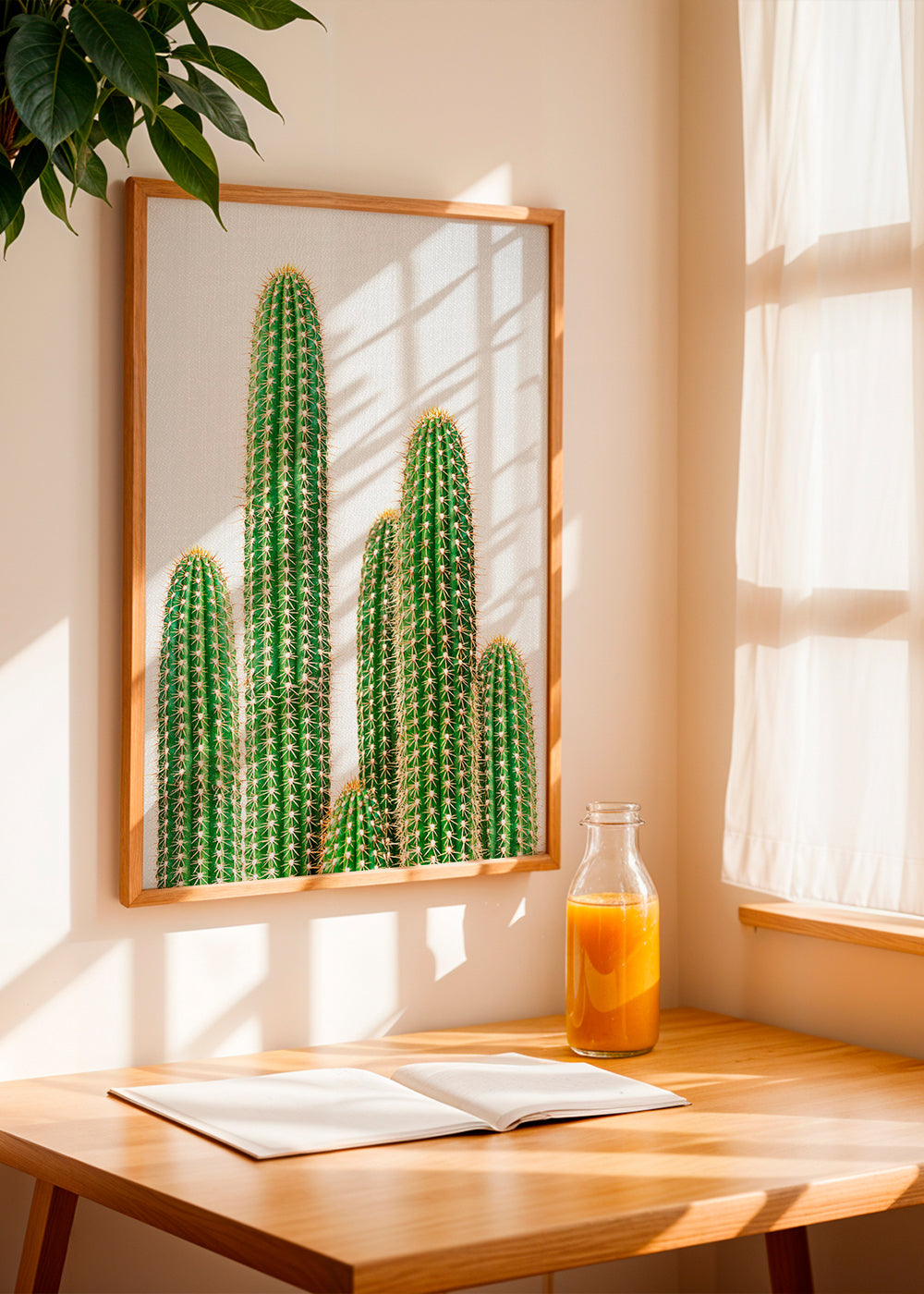 Botanisk poster: pelarkaktus mot vit bakgrund