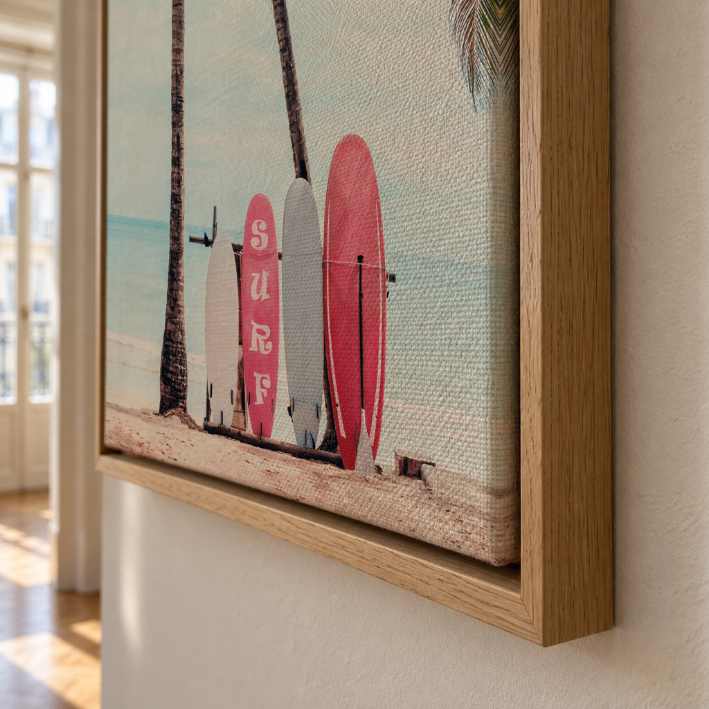 Choose Your Surfboard in pink - Framed canvas detail