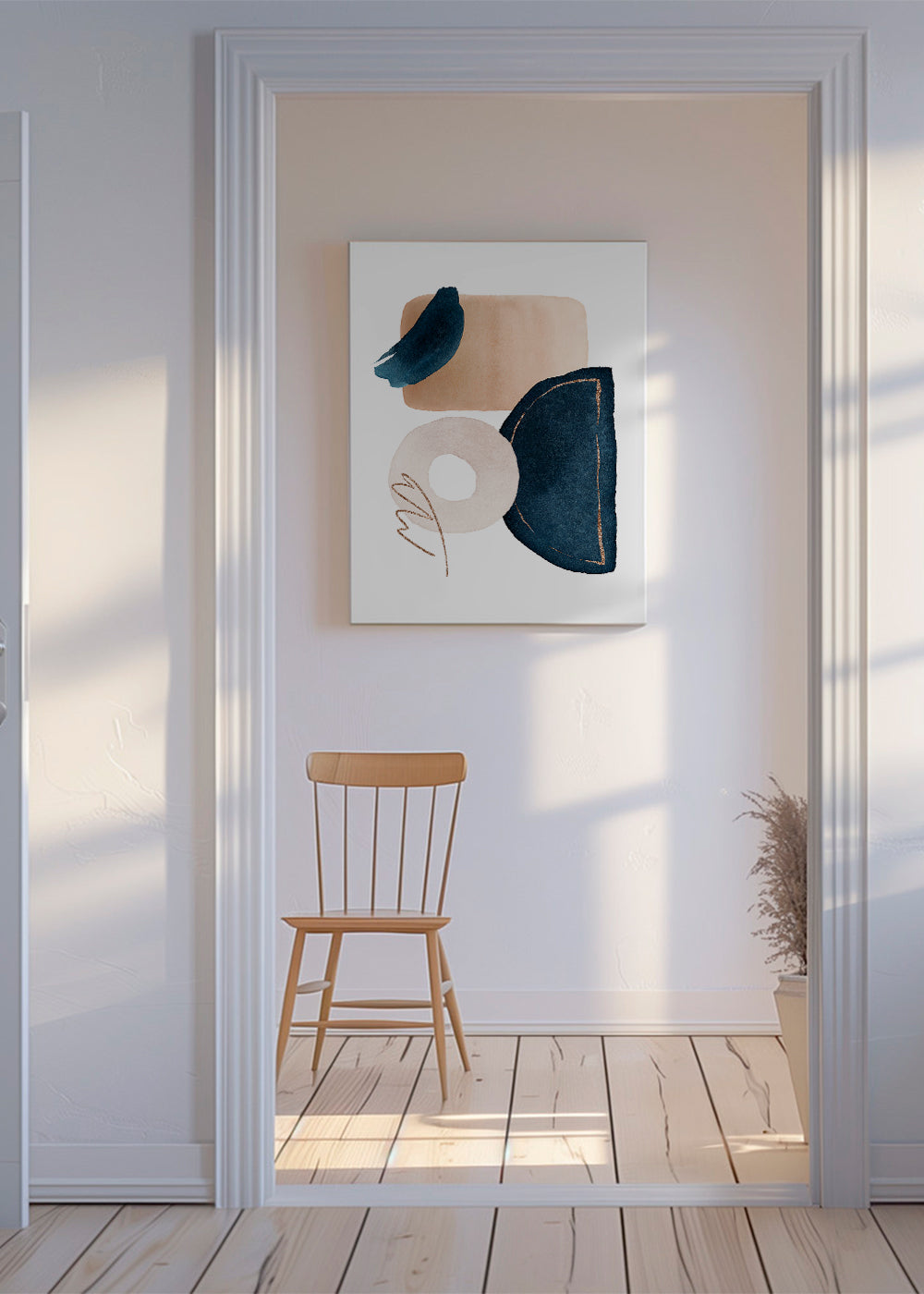 Abstrakt tavla med navy akvarellformer