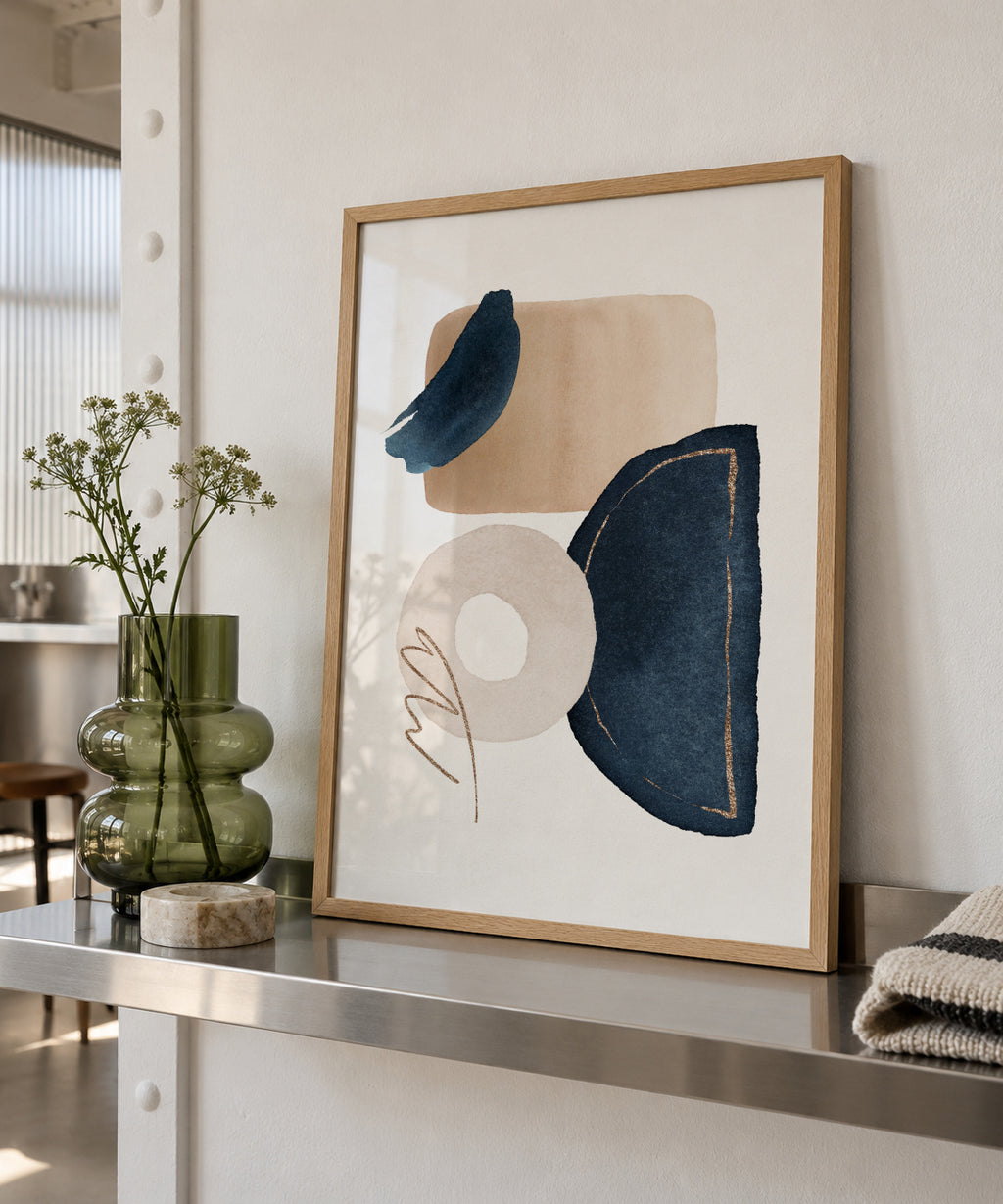 Watercolor Shapes in Navy 2 - Framed poster in an interior