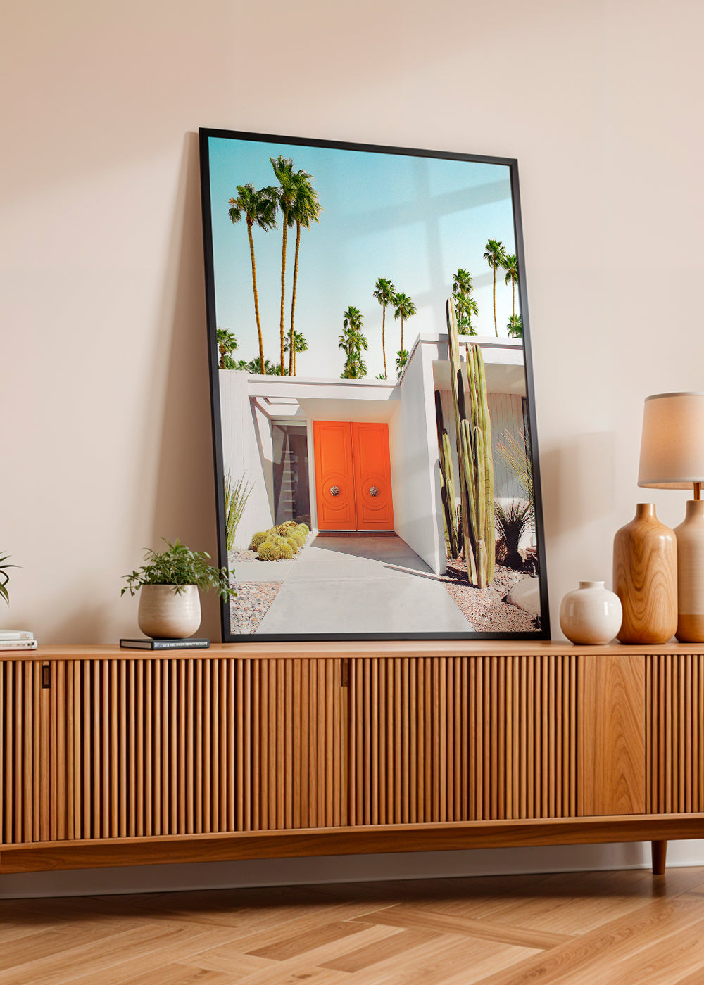 Botanisk poster Palm Springs orange dörr