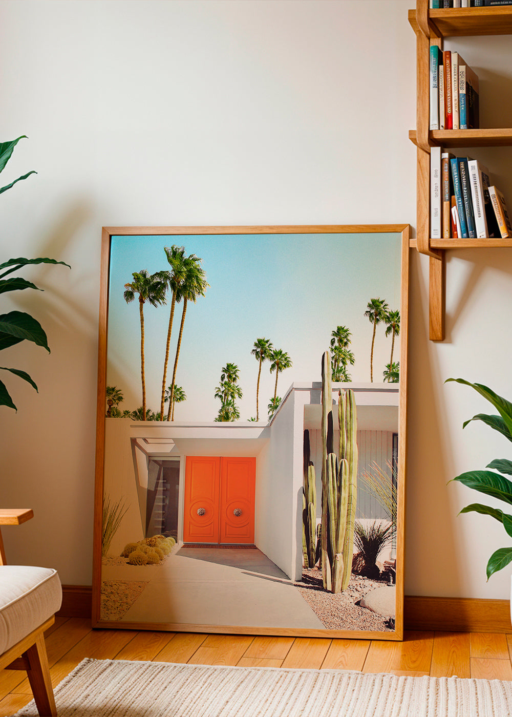 Botanisk poster Palm Springs orange dörr