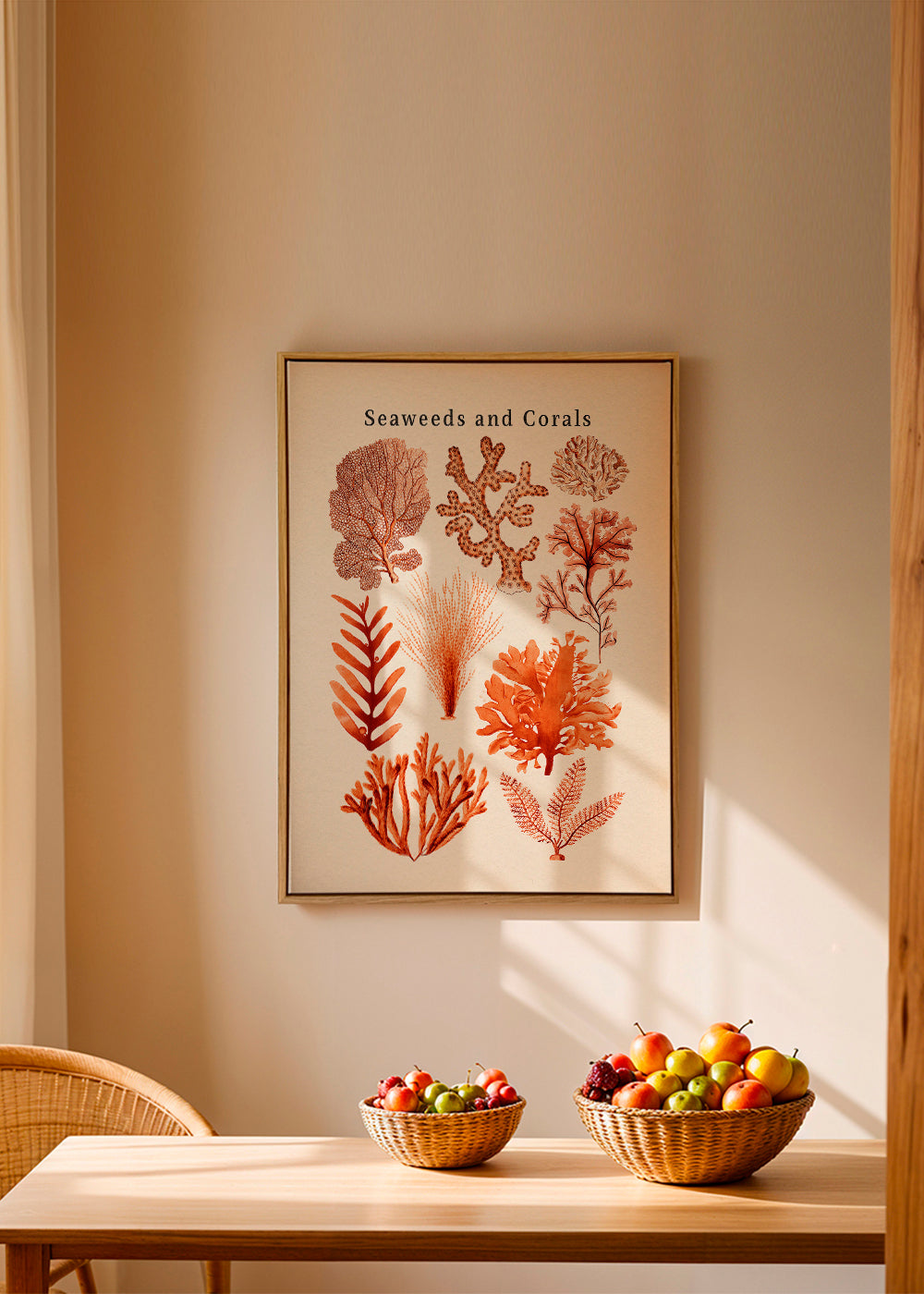 Botanisk poster: alger och koraller i sepia