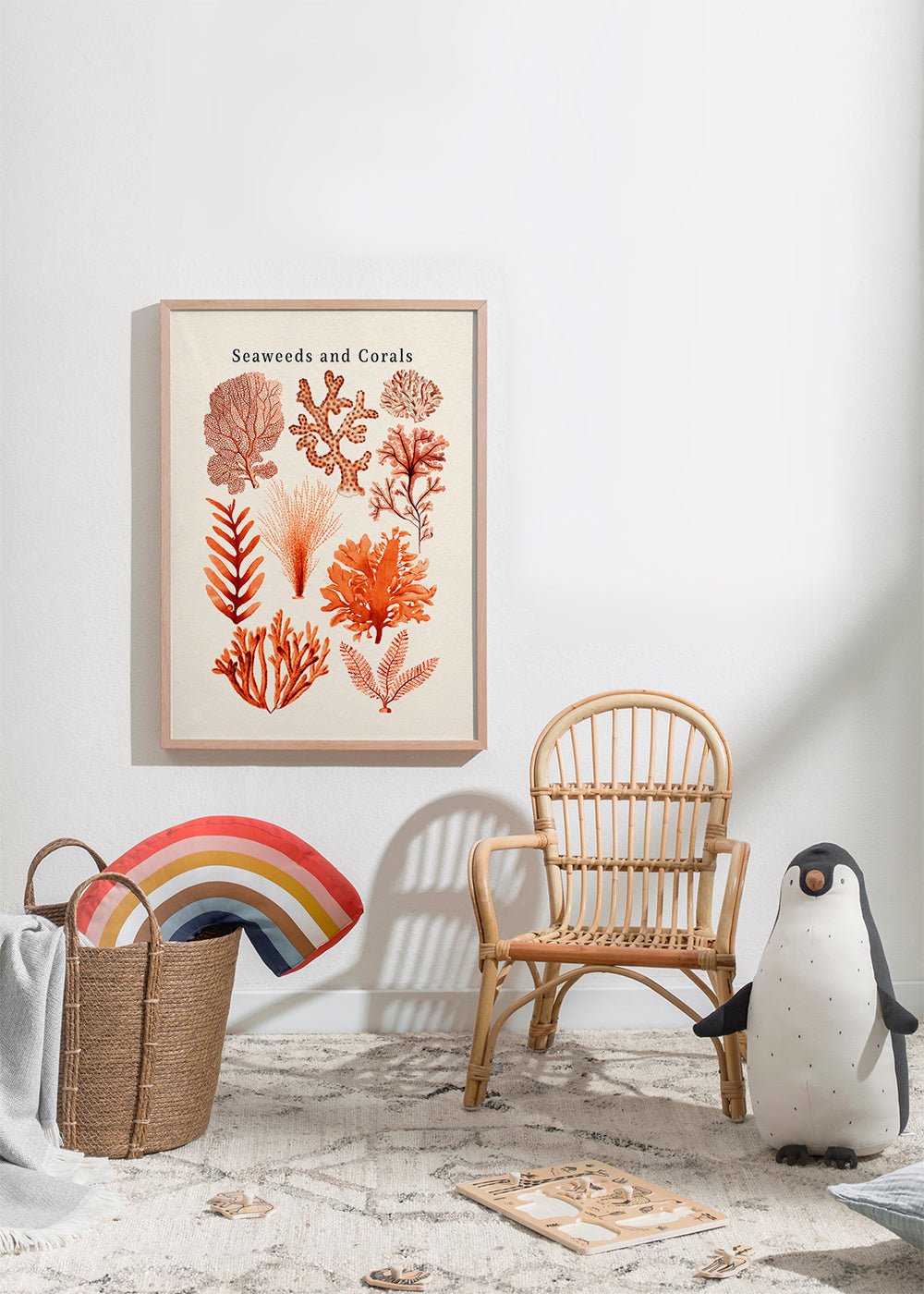 Botanisk poster: alger och koraller i sepia