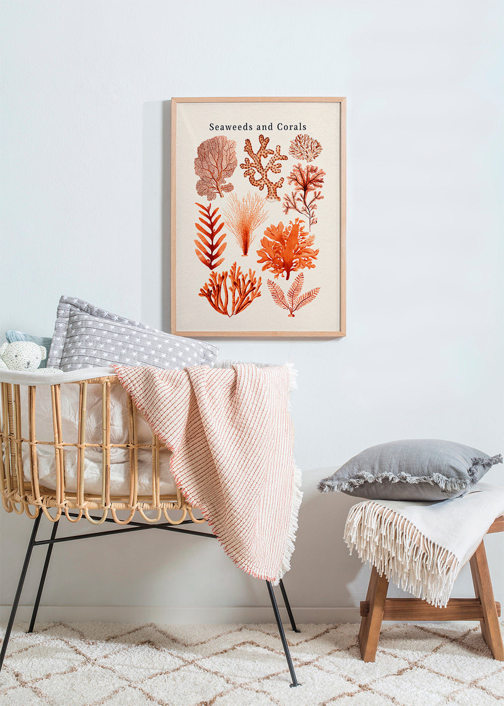 Botanisk poster: alger och koraller i sepia