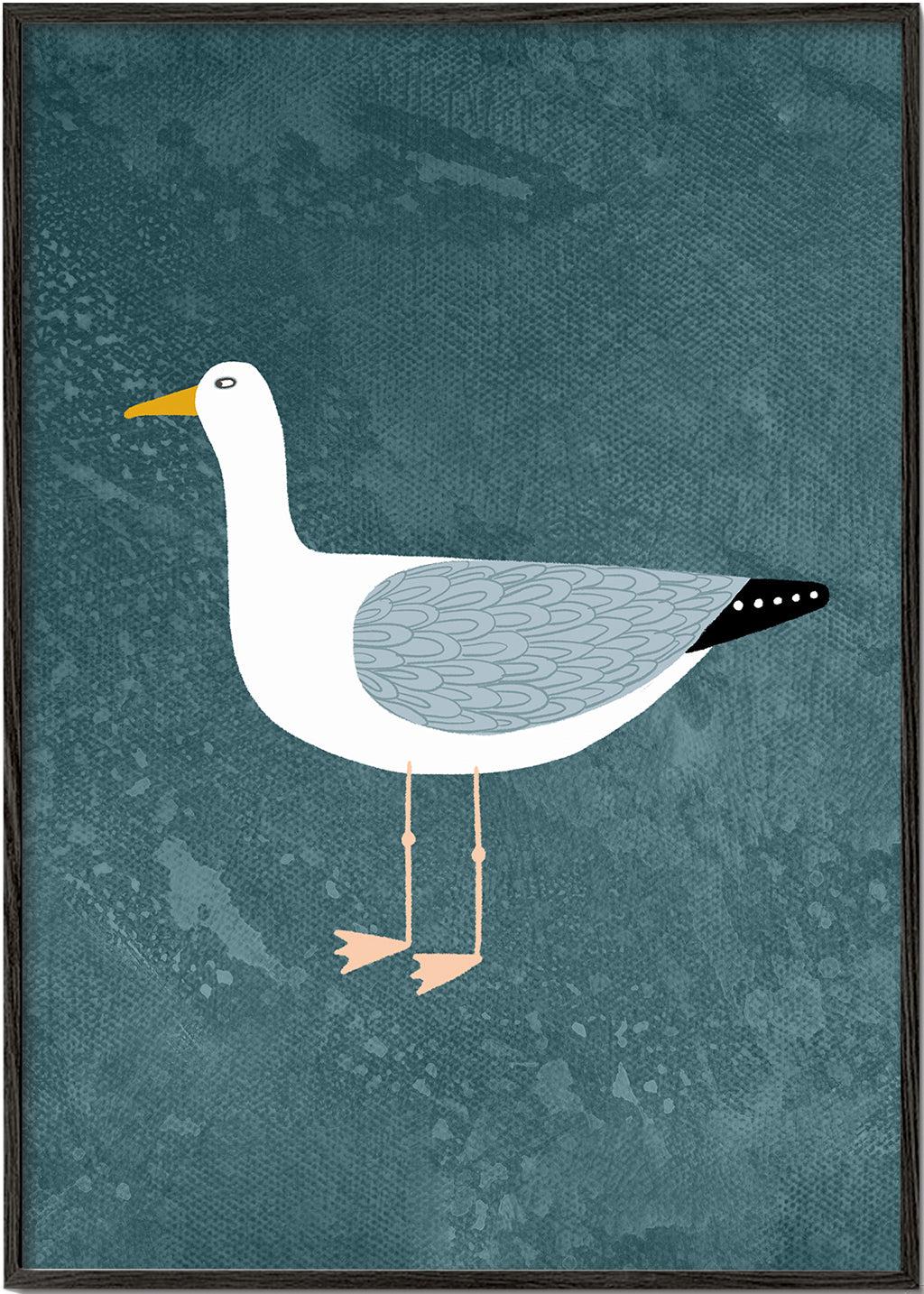 Måsillustration på blå bakgrund
