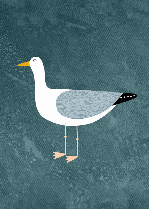 Måsillustration på blå bakgrund