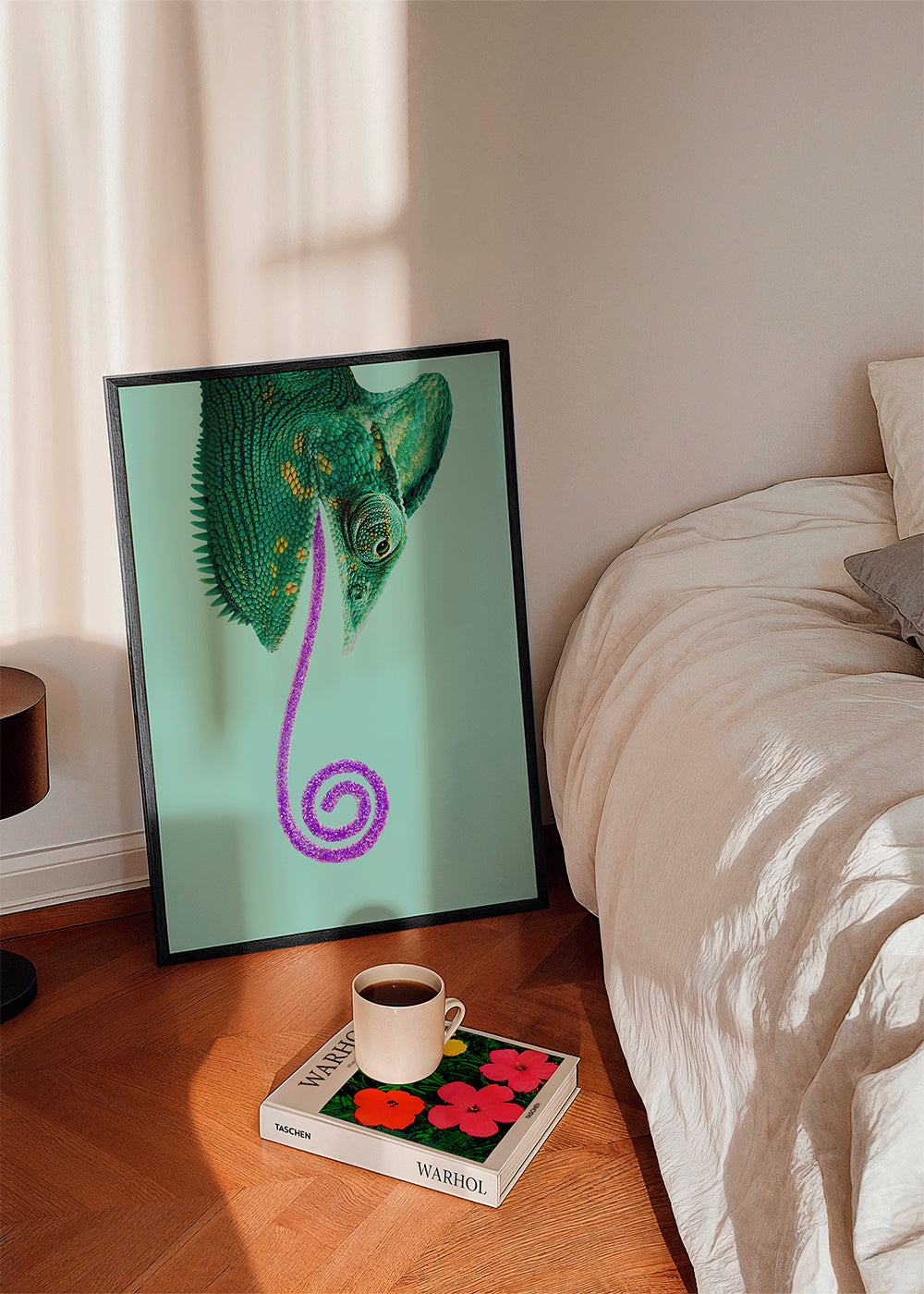Konst kameleont grön med spiral-tunga