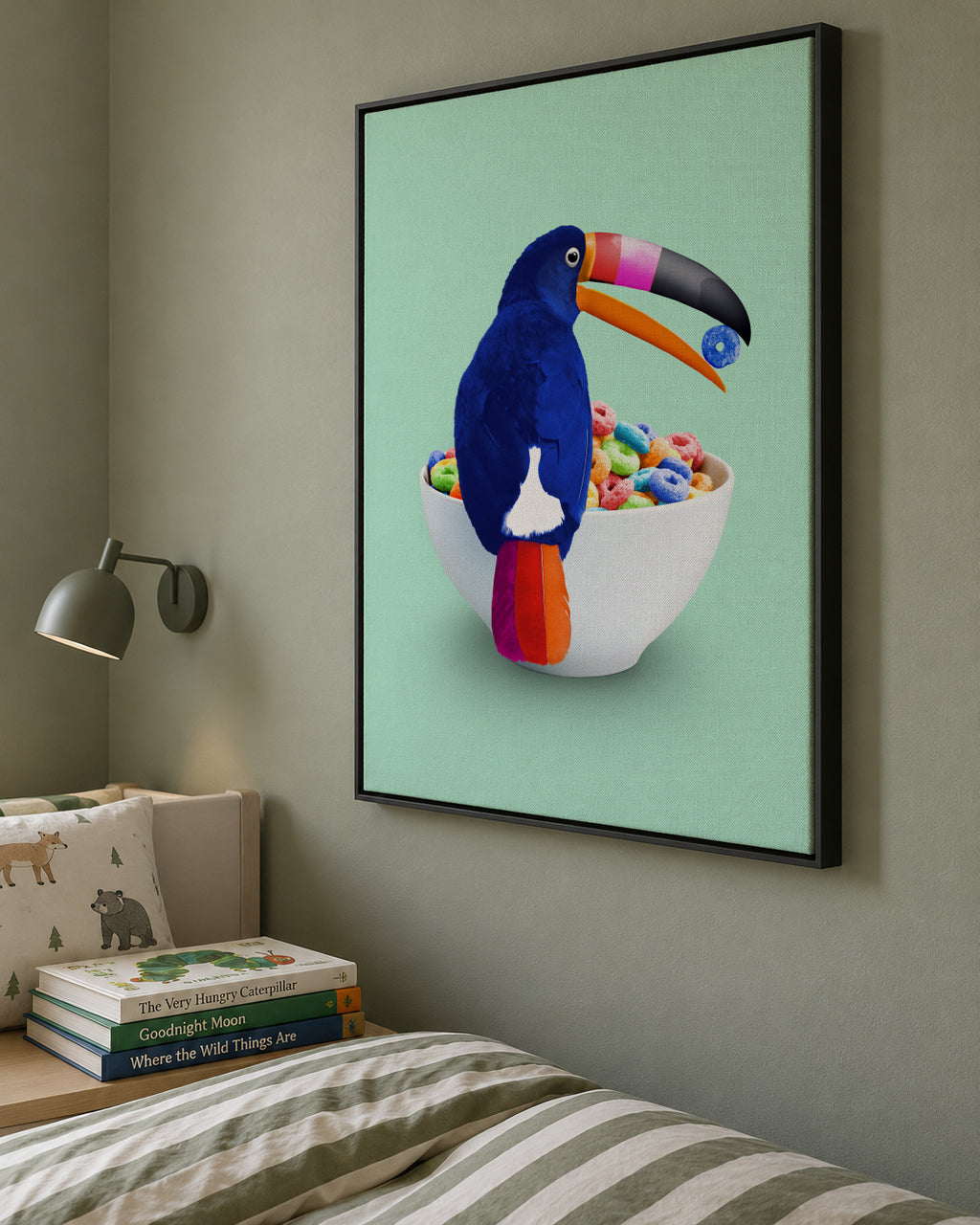 Cereal Toucan - Framed canvas in an interior