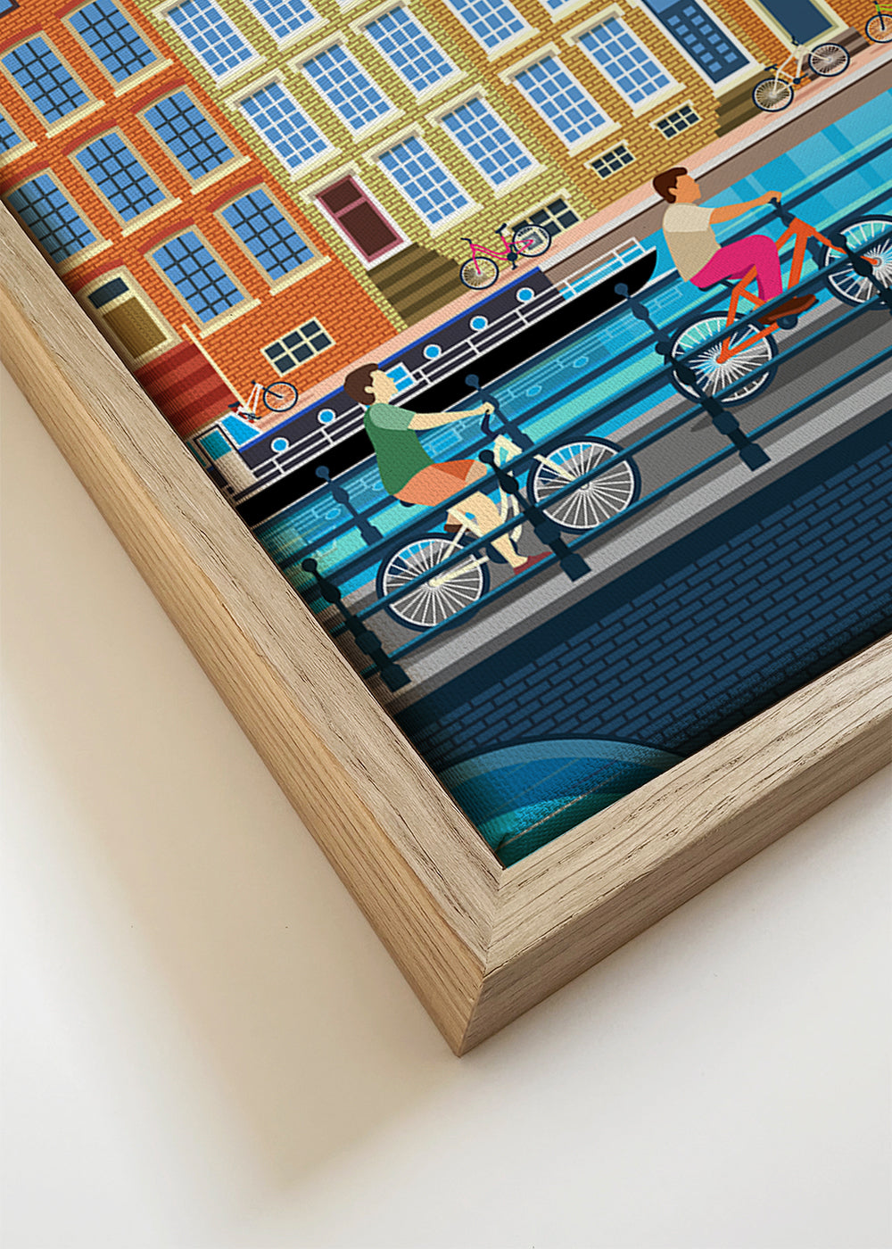 Reseaffisch Amsterdam kanal med cyklar