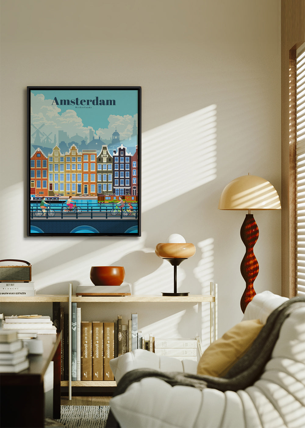 Reseaffisch Amsterdam kanal med cyklar
