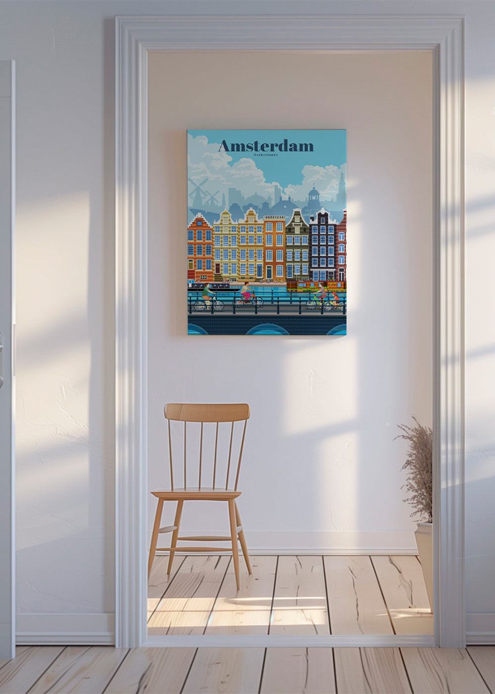 Reseaffisch Amsterdam kanal med cyklar