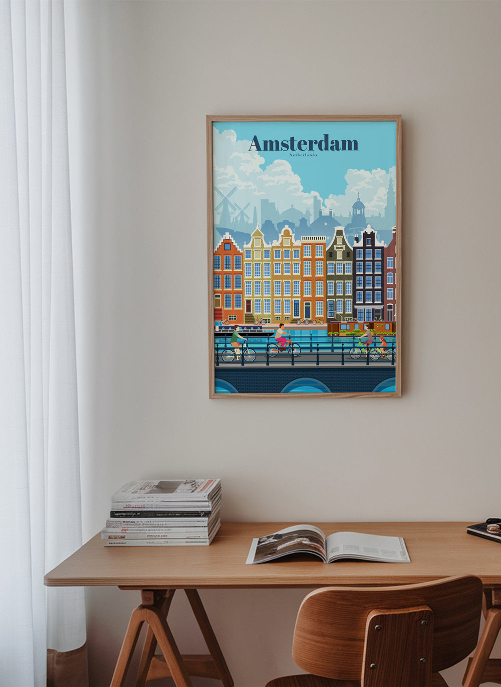 Reseaffisch Amsterdam kanal med cyklar
