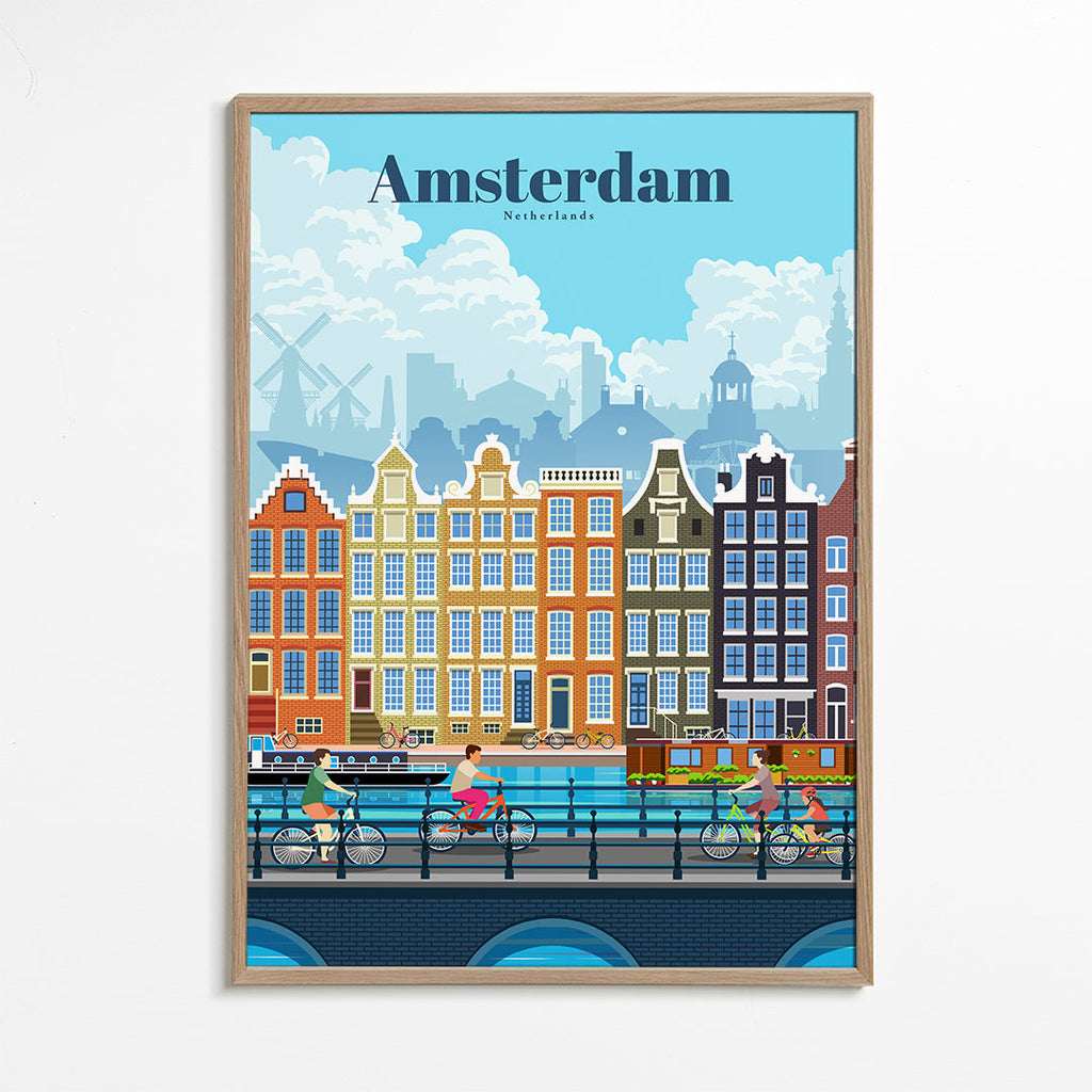 Reseaffisch Amsterdam kanal med cyklar