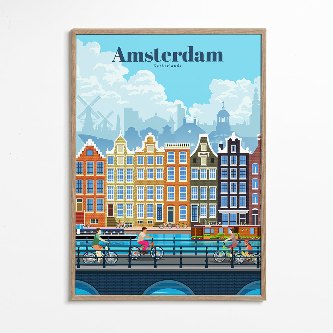 Reseaffisch Amsterdam kanal med cyklar