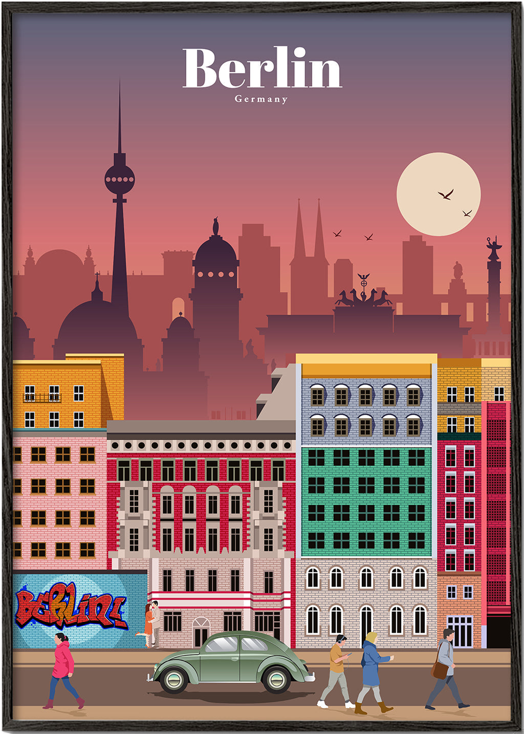 Reseaffisch Berlin: illustrerad stads-skyline