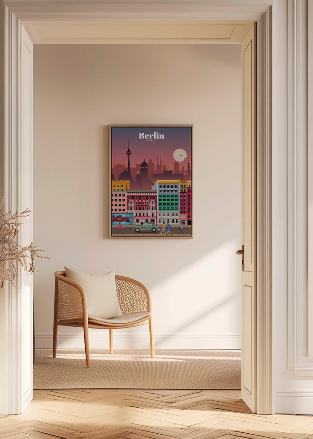 Reseaffisch Berlin: illustrerad stads-skyline