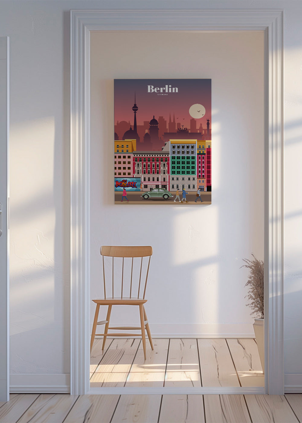 Reseaffisch Berlin: illustrerad stads-skyline