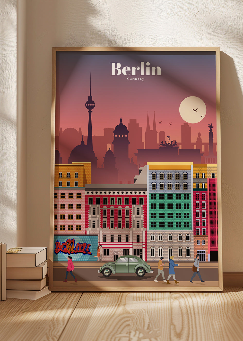 Reseaffisch Berlin: illustrerad stads-skyline