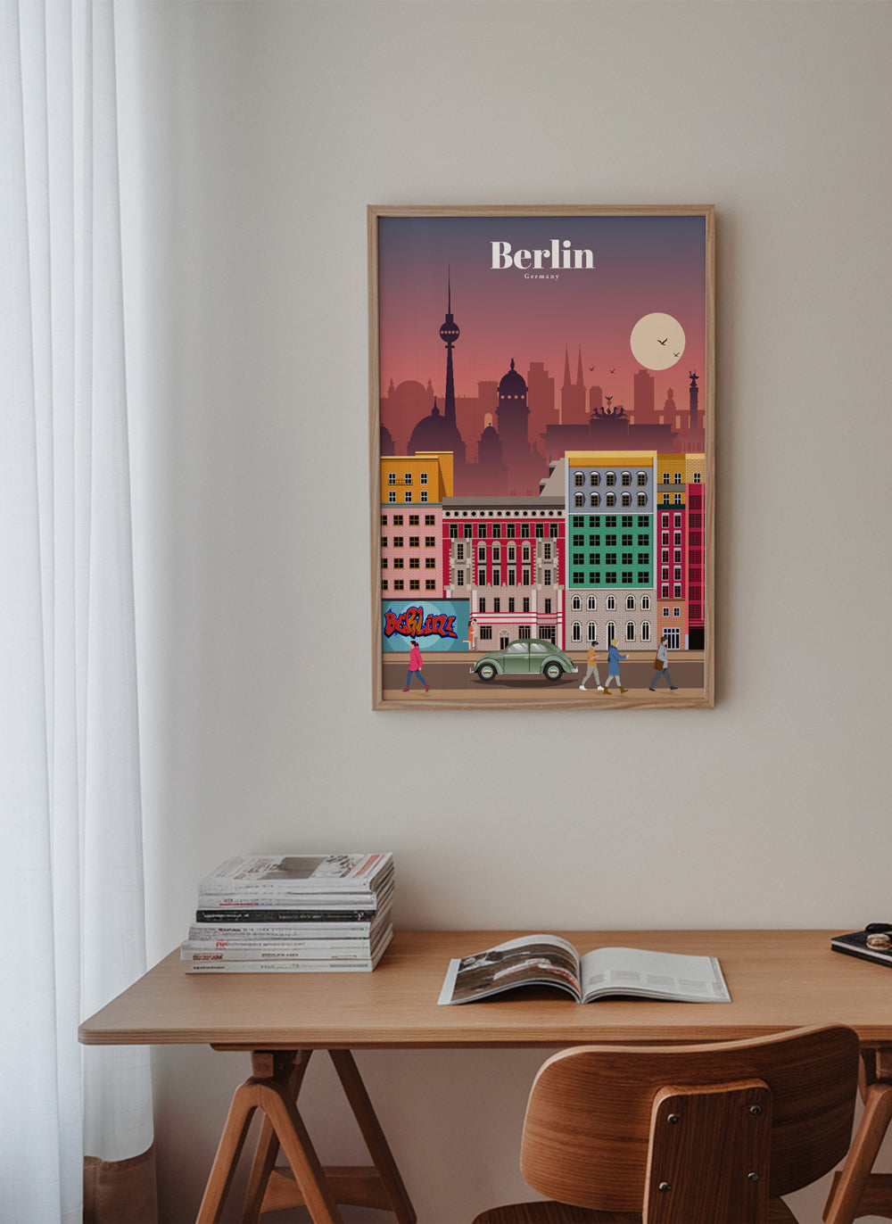 Reseaffisch Berlin: illustrerad stads-skyline