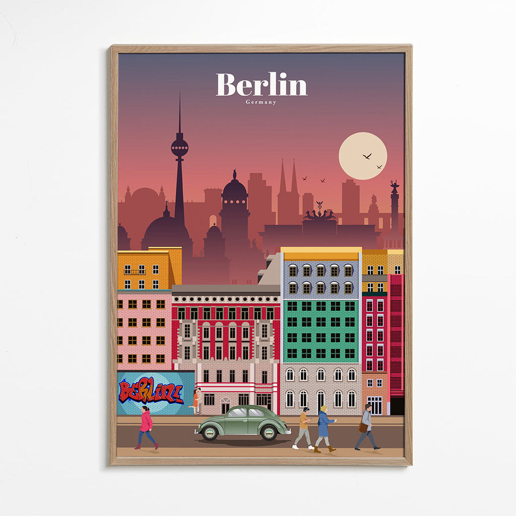 Reseaffisch Berlin: illustrerad stads-skyline