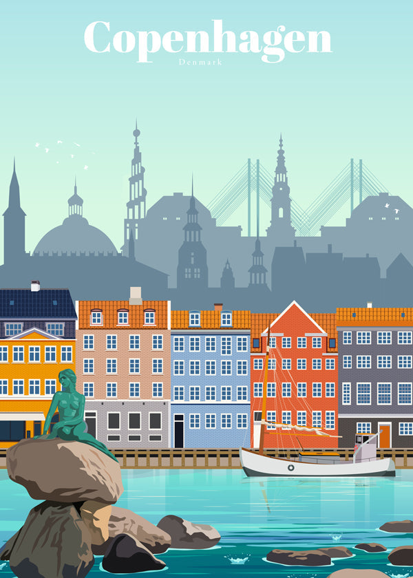 Reseaffisch: Köpenhamn färggiv hamn