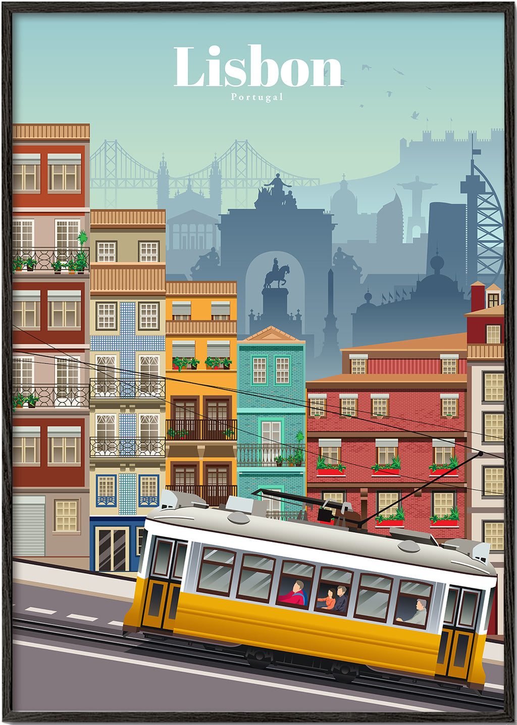 Reseaffisch: gul spårvagn från Lissabon