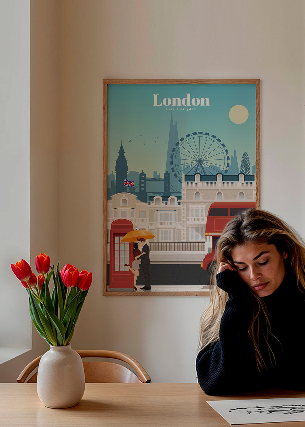 Reseaffisch London med röd buss