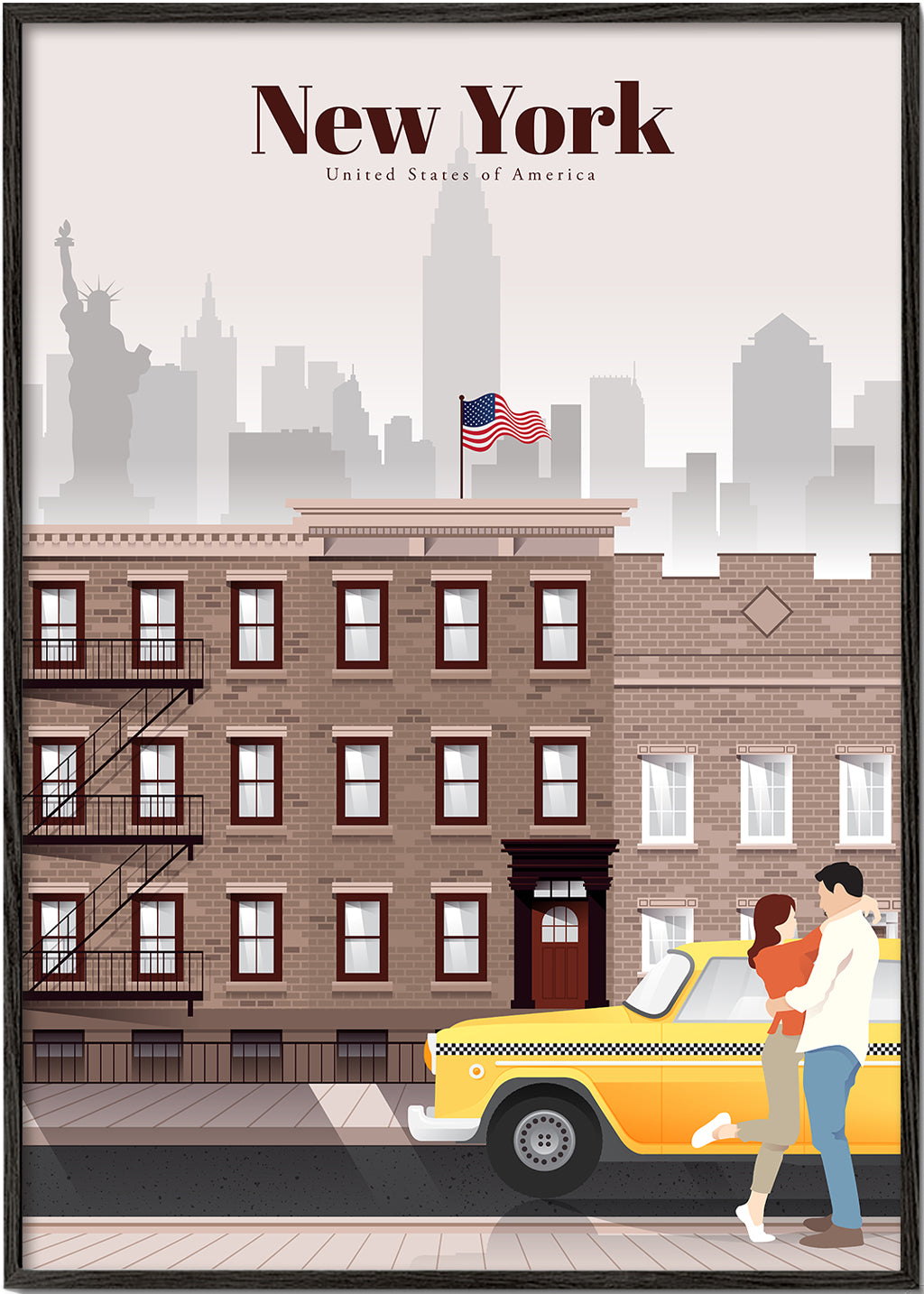 Reseaffisch New York taxi och par
