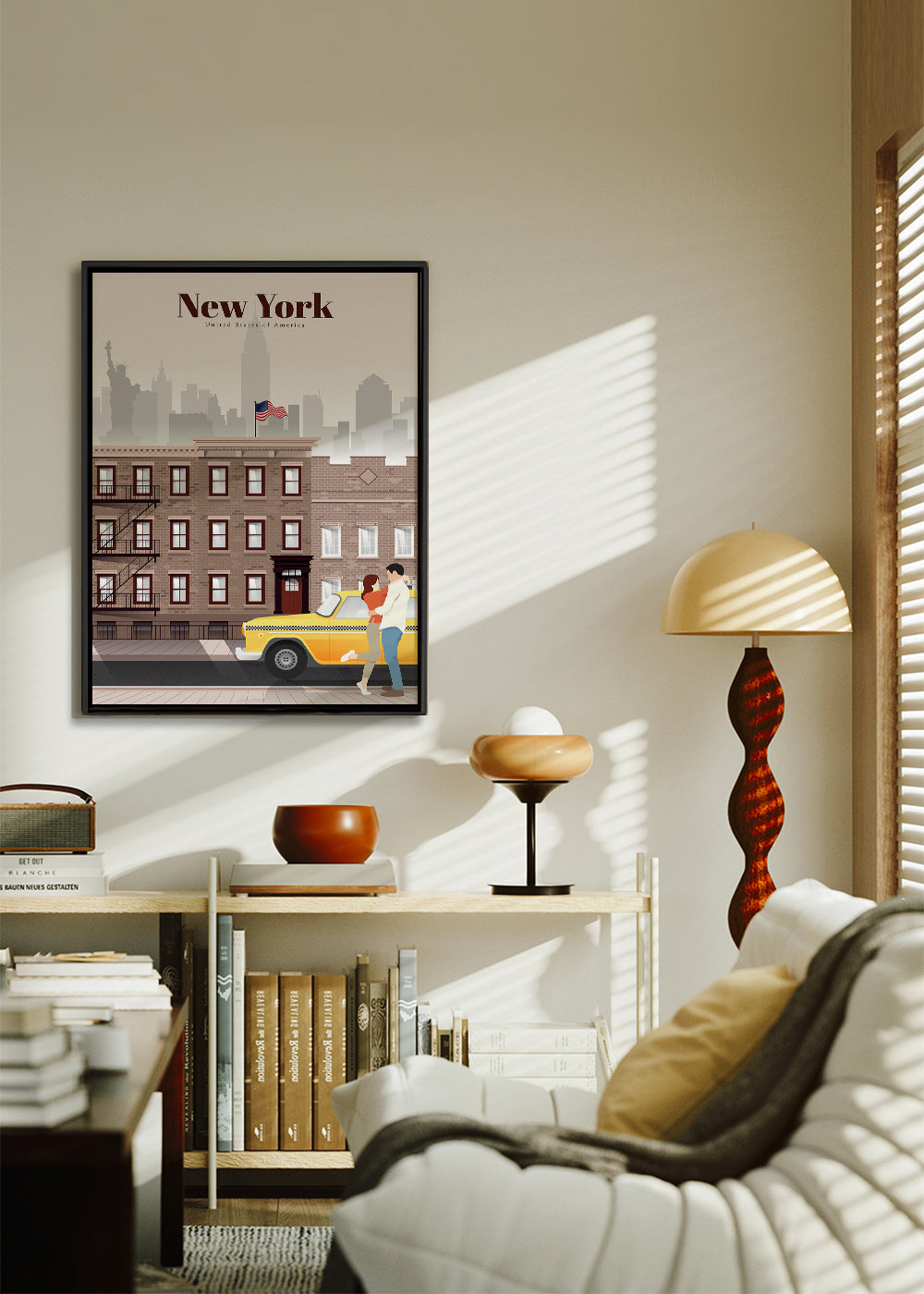 Reseaffisch New York taxi och par