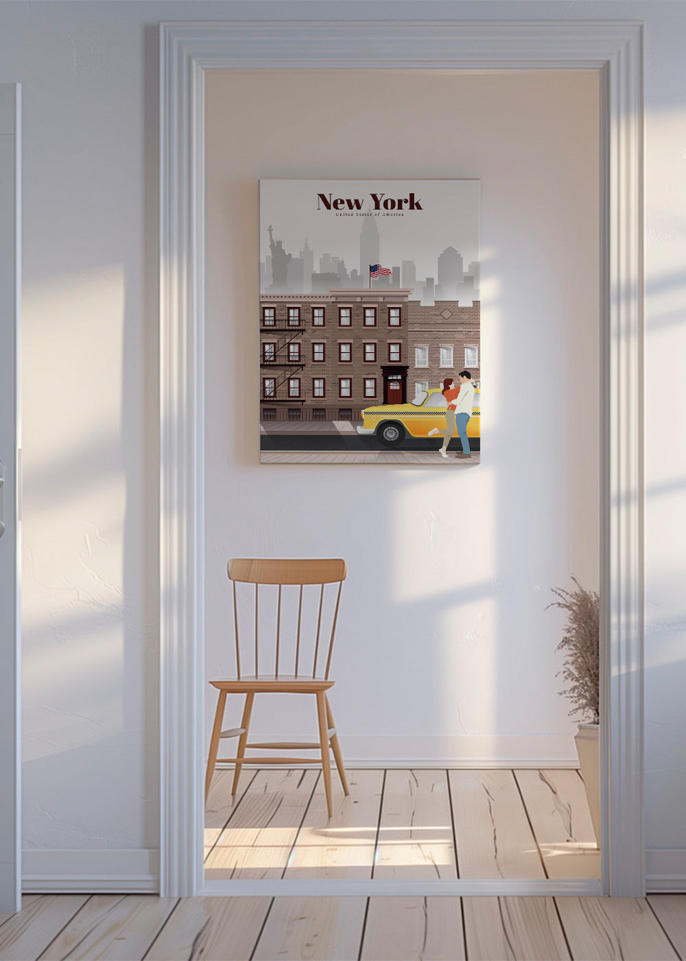 Reseaffisch New York taxi och par