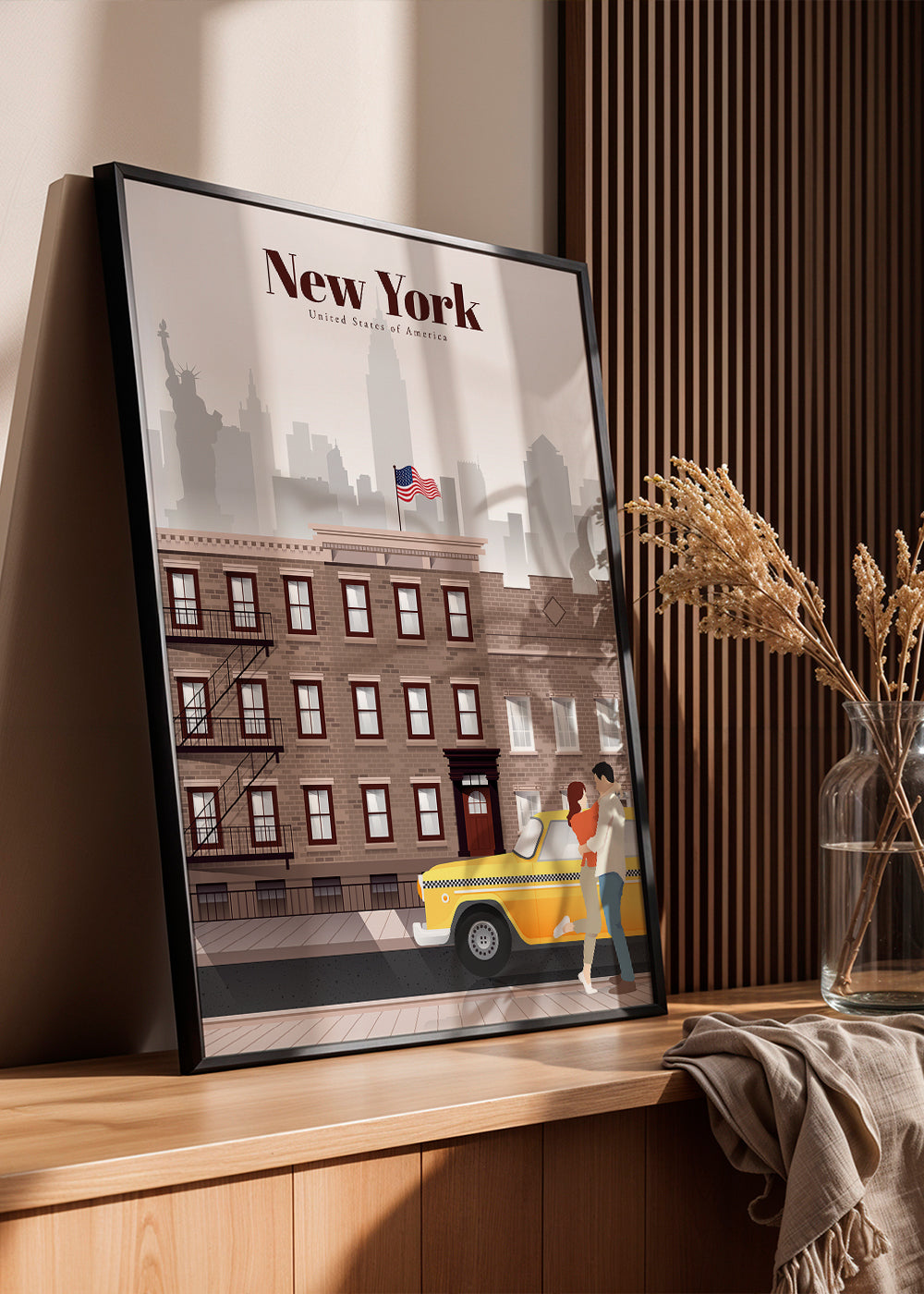 Reseaffisch New York taxi och par