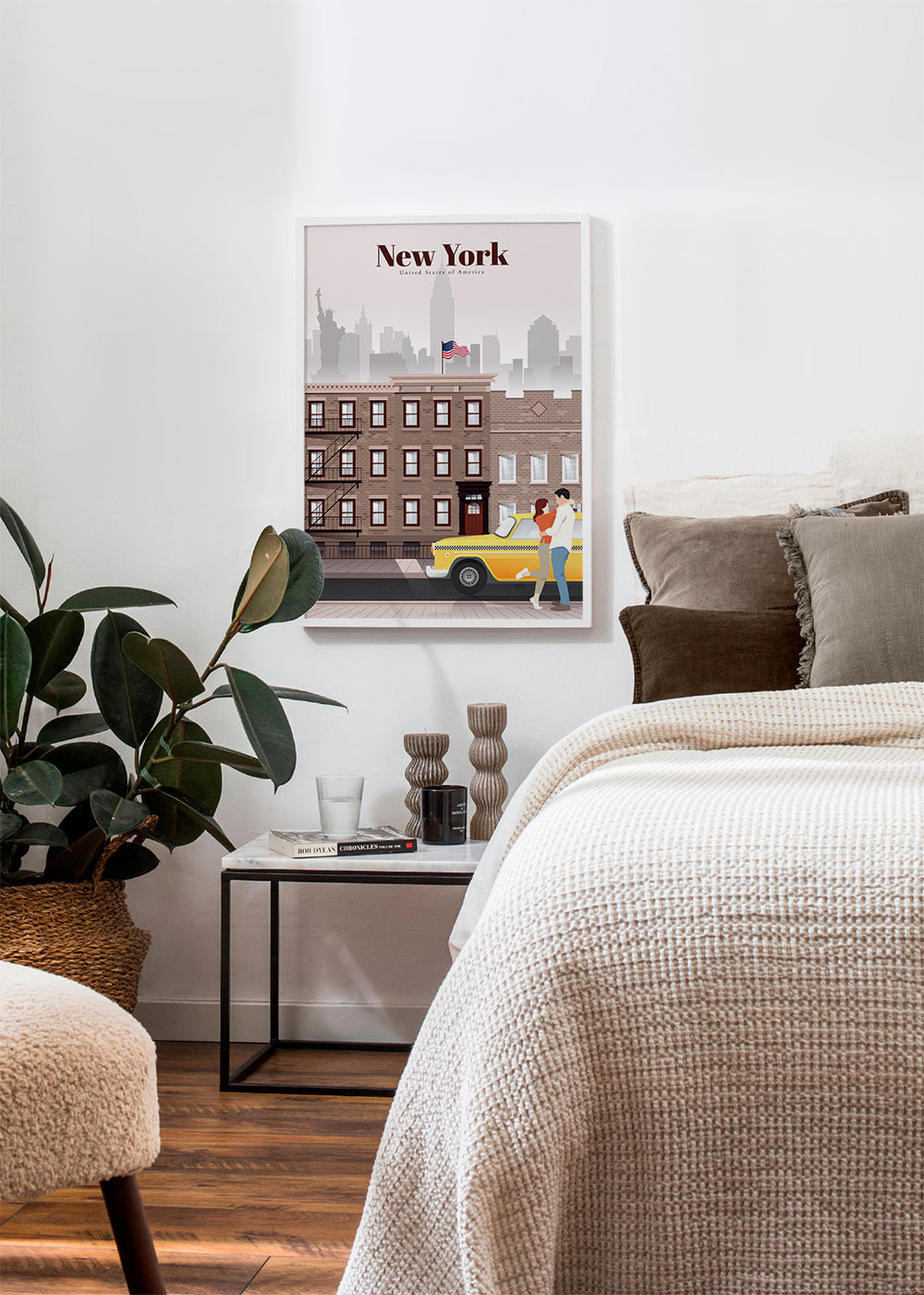 Reseaffisch New York taxi och par