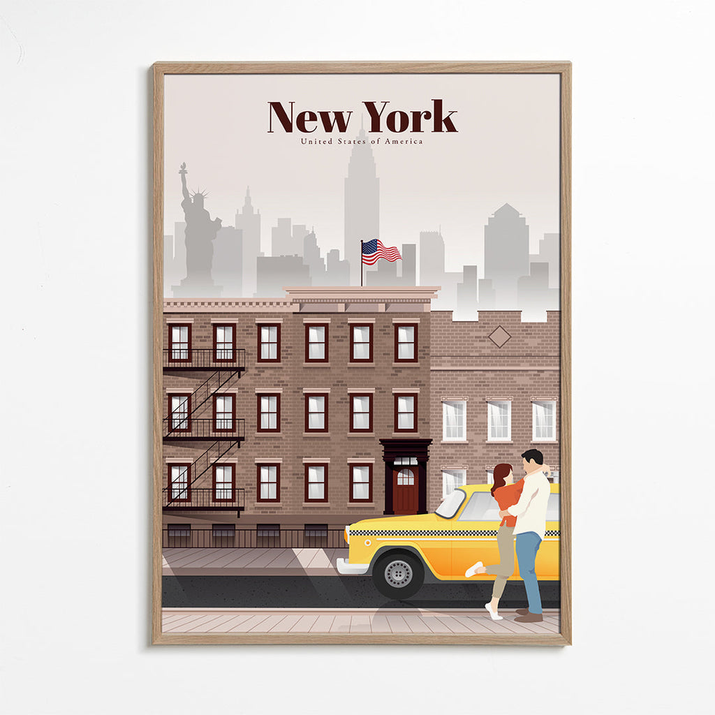 Reseaffisch New York taxi och par