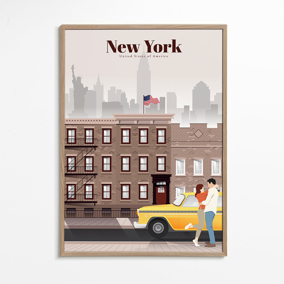 Reseaffisch New York taxi och par