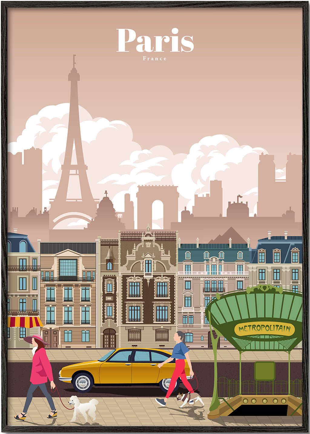 Reseaffisch Paris illustration med tunnelbaneingång