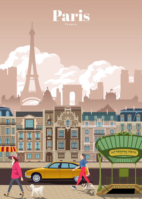 Reseaffisch Paris illustration med tunnelbaneingång