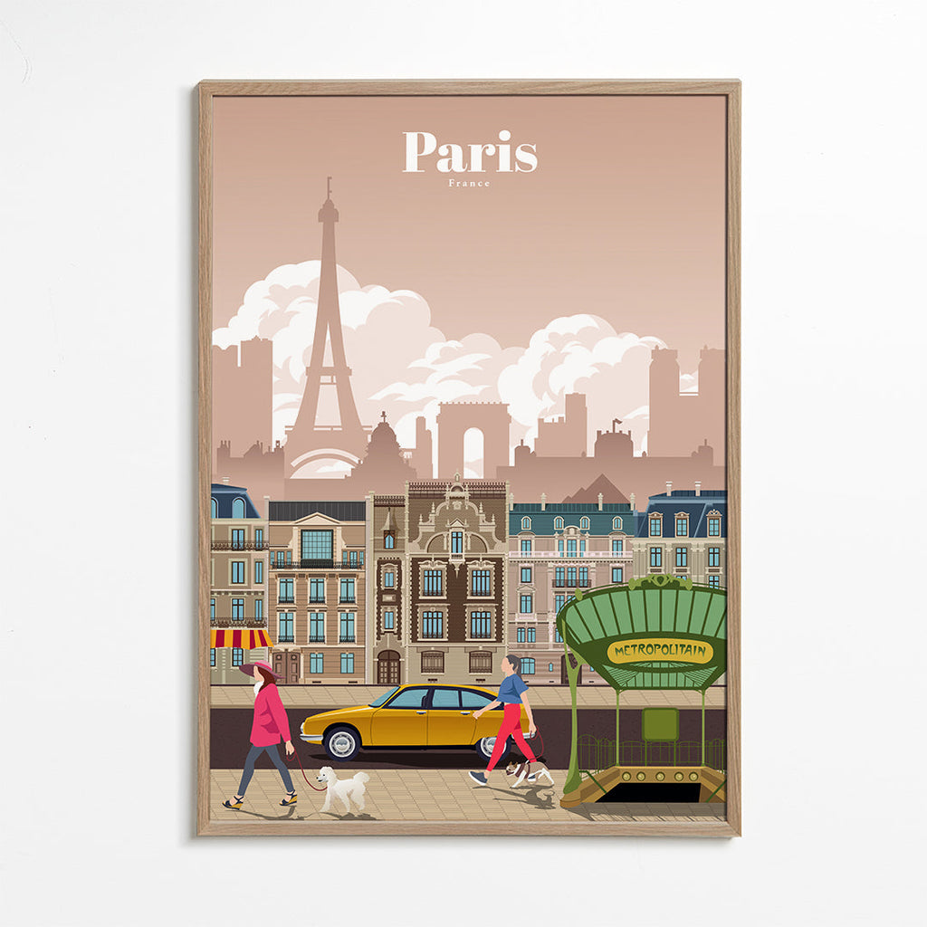 Reseaffisch Paris illustration med tunnelbaneingång
