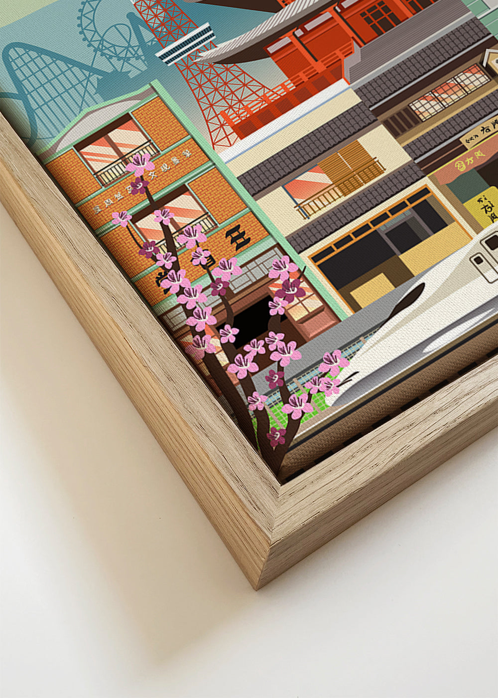 Tokyo stadsposter med tempel och shinkansen