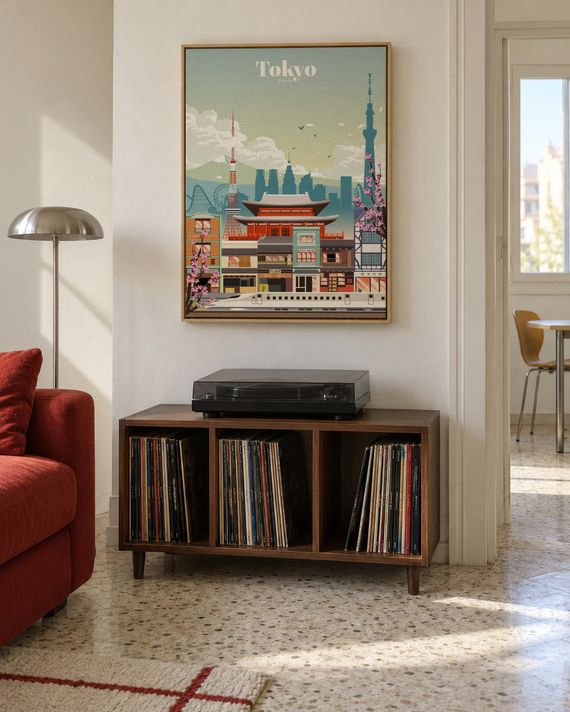 Traveling to Tokyo - Framed canvas in an interior