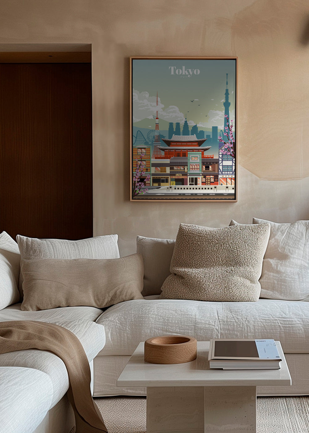 Tokyo stadsposter med tempel och shinkansen