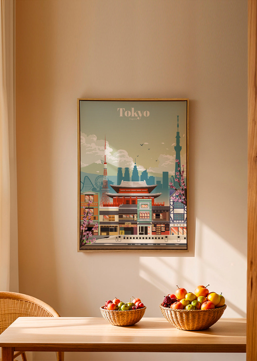 Tokyo stadsposter med tempel och shinkansen