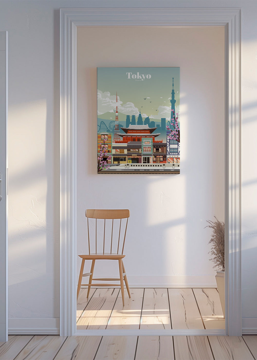Tokyo stadsposter med tempel och shinkansen