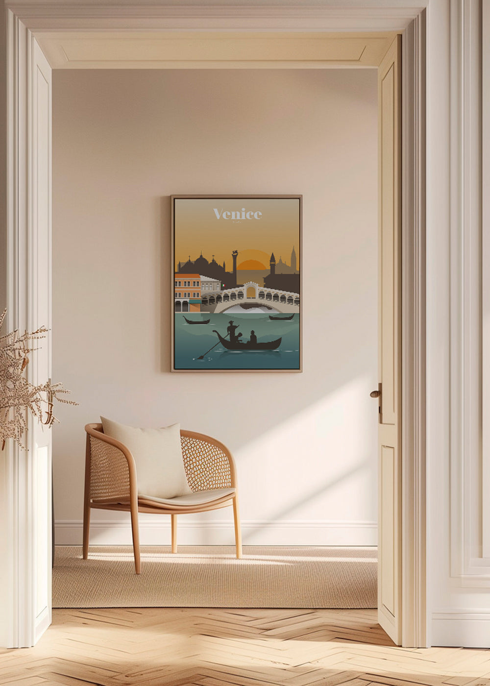 Reseaffisch Venedig solnedgång