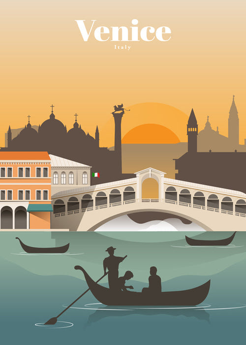 Reseaffisch Venedig solnedgång