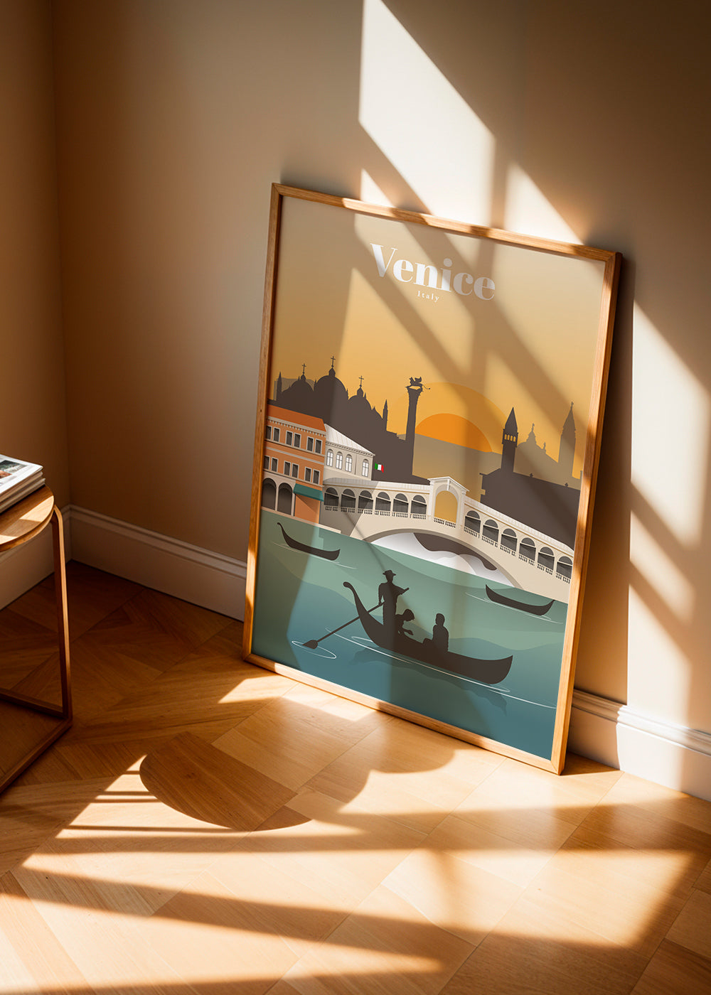 Reseaffisch Venedig solnedgång