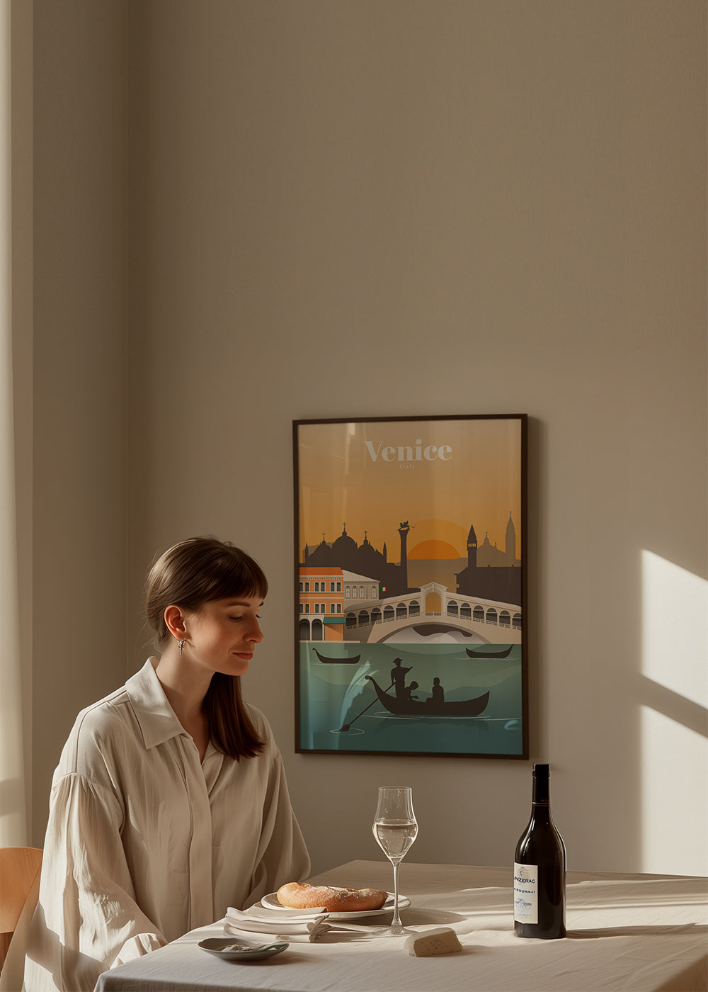 Reseaffisch Venedig solnedgång