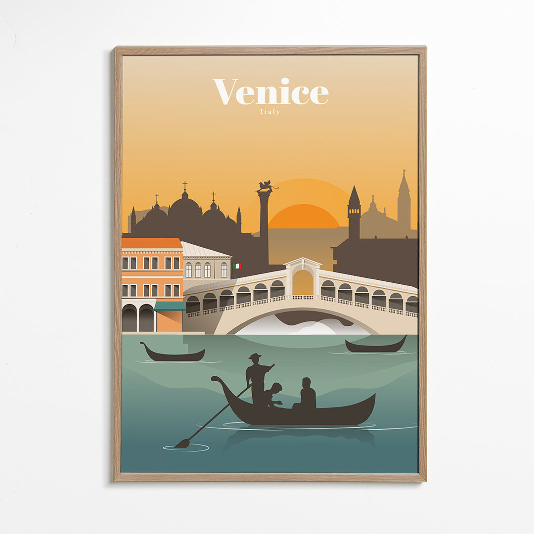 Reseaffisch Venedig solnedgång